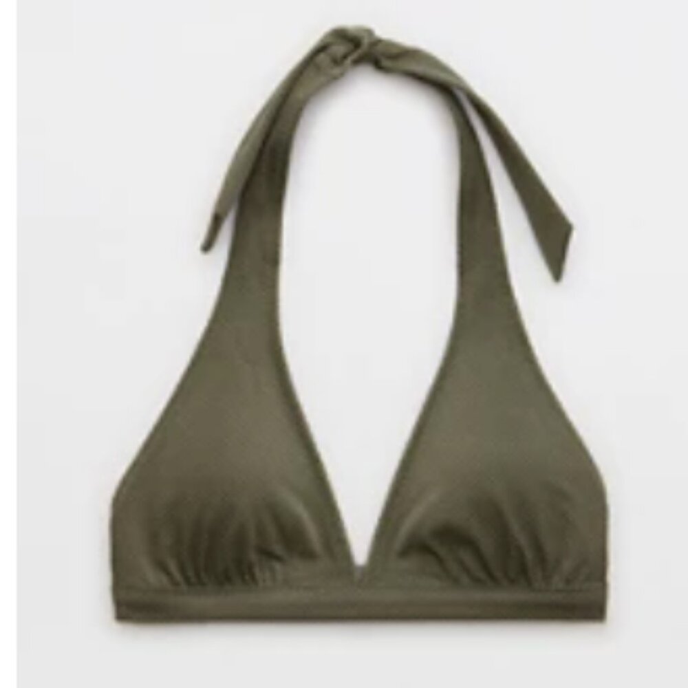 Aerie Textured Shine Two Piece Swim Bikini in Washed Olive